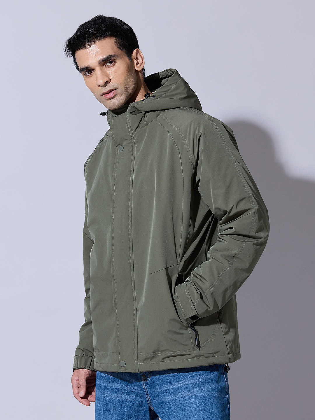Men's Green Hooded Zip-Up Jacket