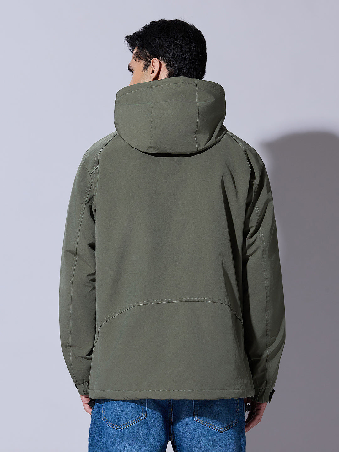 Men's Green Hooded Zip-Up Jacket