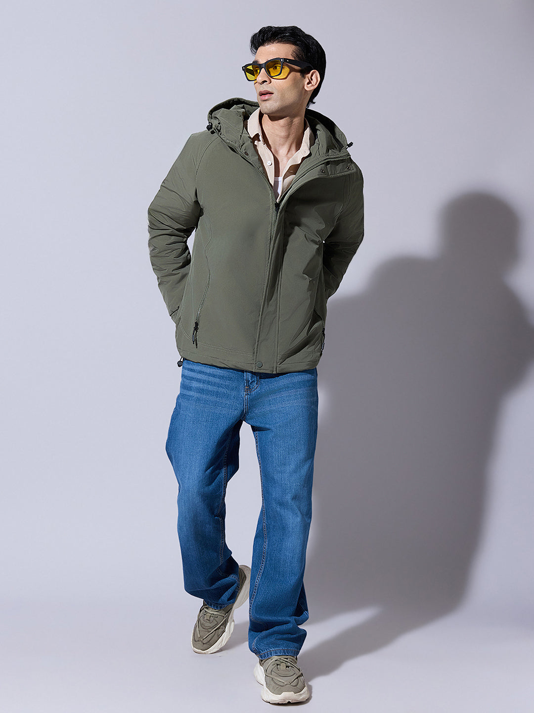 Men's Green Hooded Zip-Up Jacket