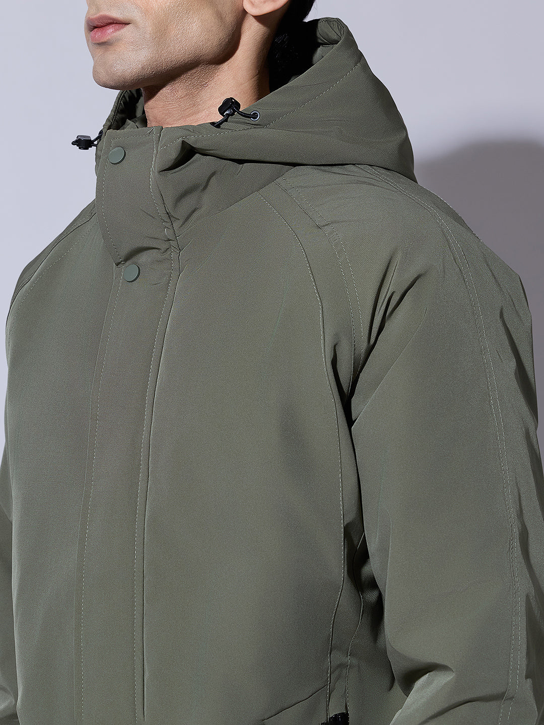 Men's Green Hooded Zip-Up Jacket