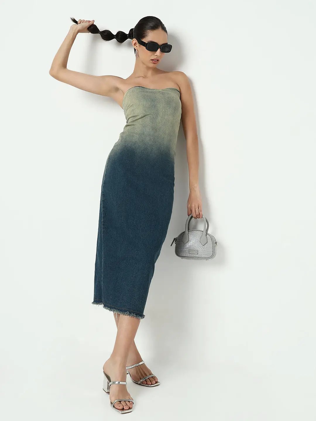 Women's Ombre Blue Bodycon Maxi Dress with Back Slit Women's Ombre Blue Bodycon Maxi Dress with Back Slit