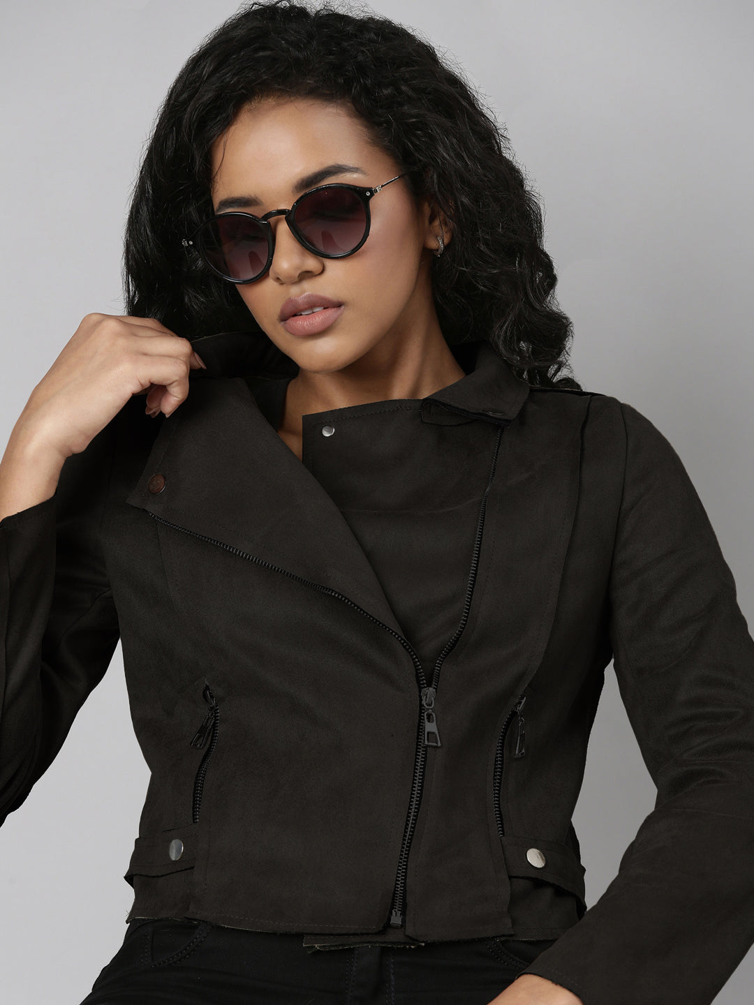 Women Lapel Collar Black Solid Tailored Jacket