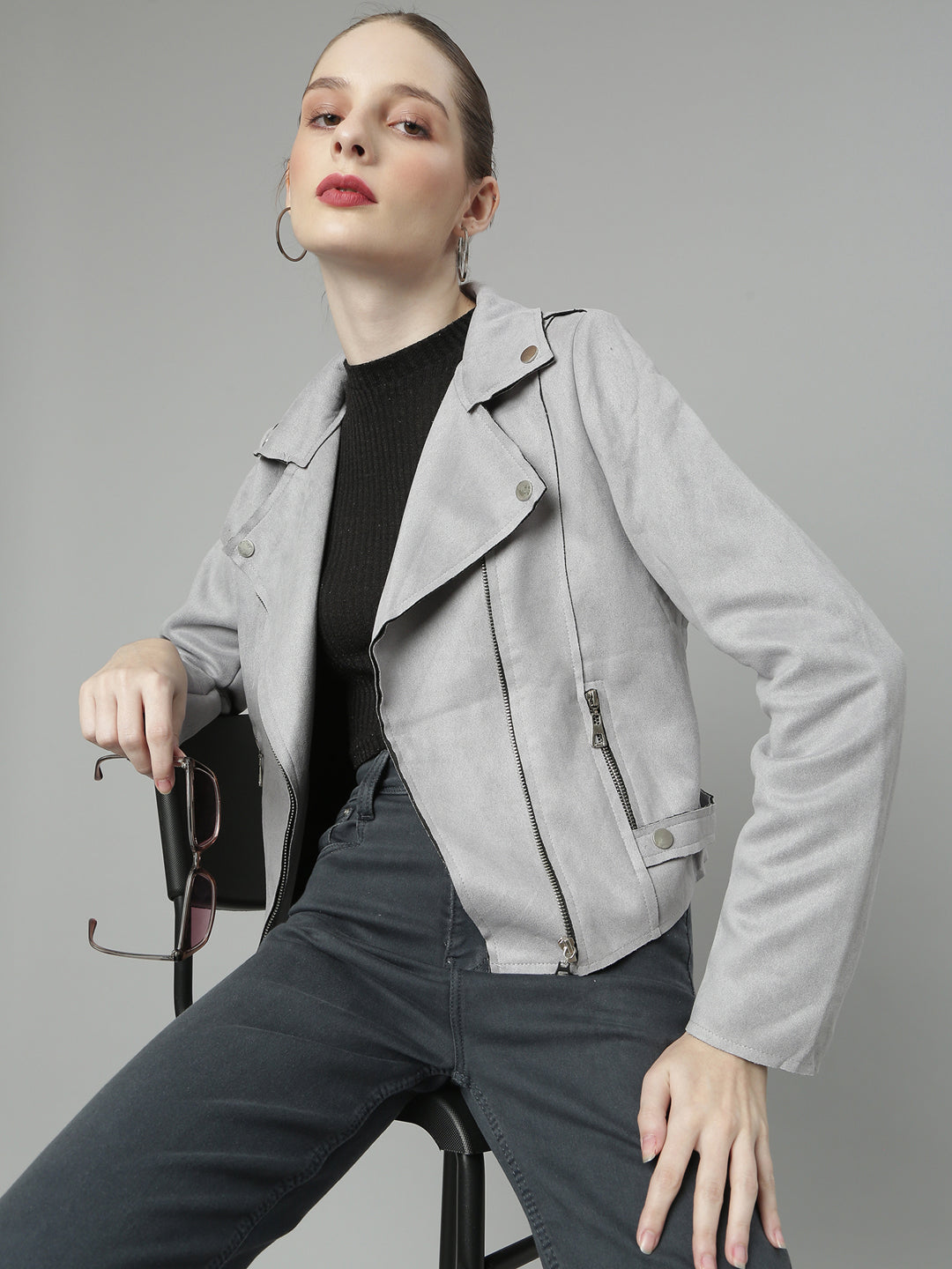 Women Grey Solid Tailored Jacket