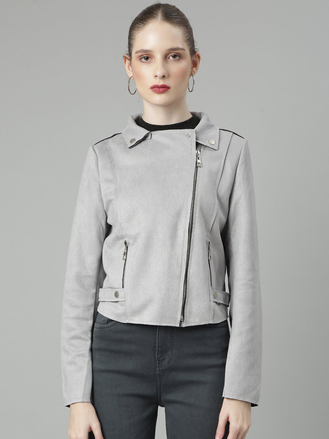 Women Grey Solid Tailored Jacket