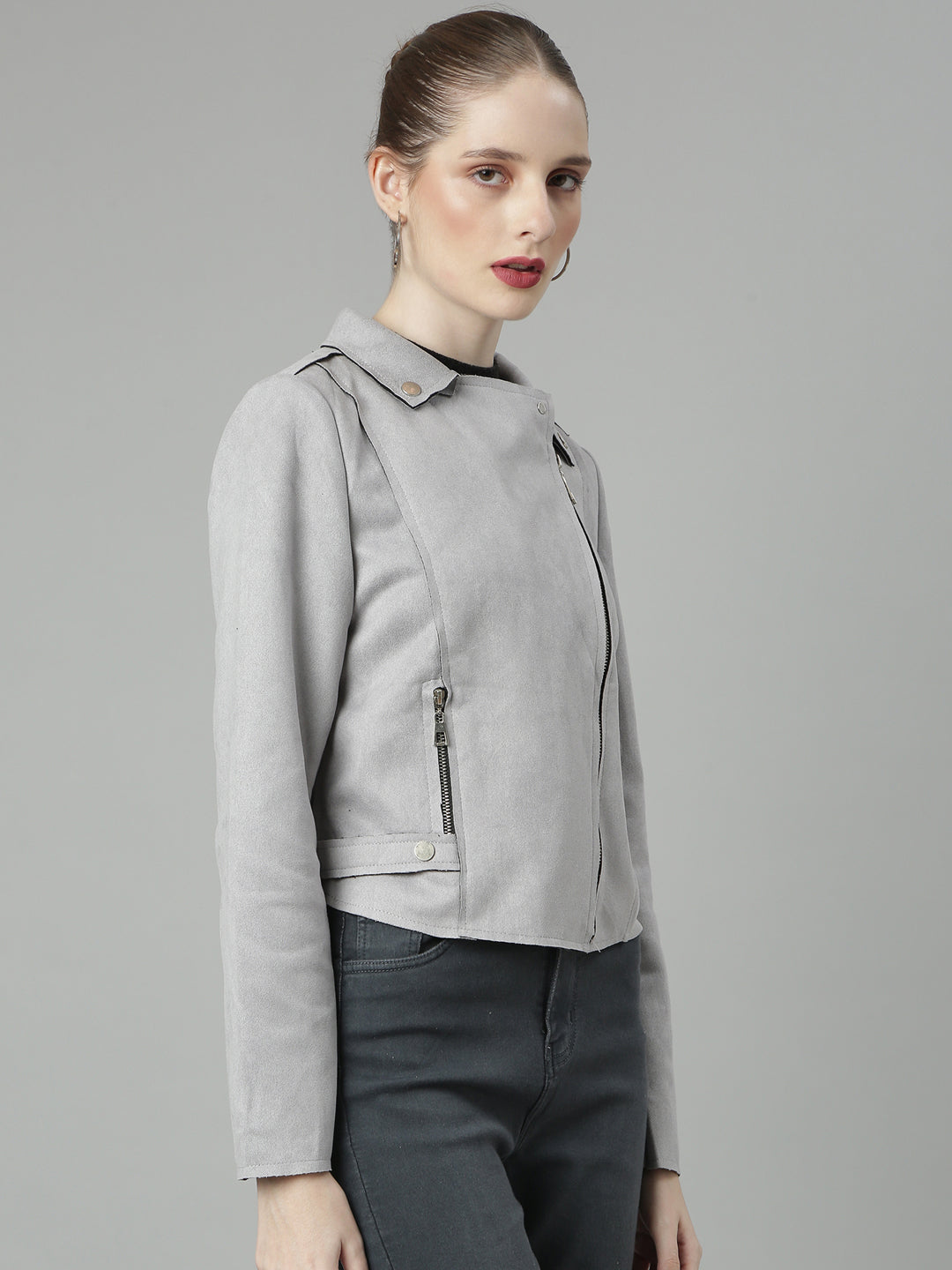 Women Grey Solid Tailored Jacket