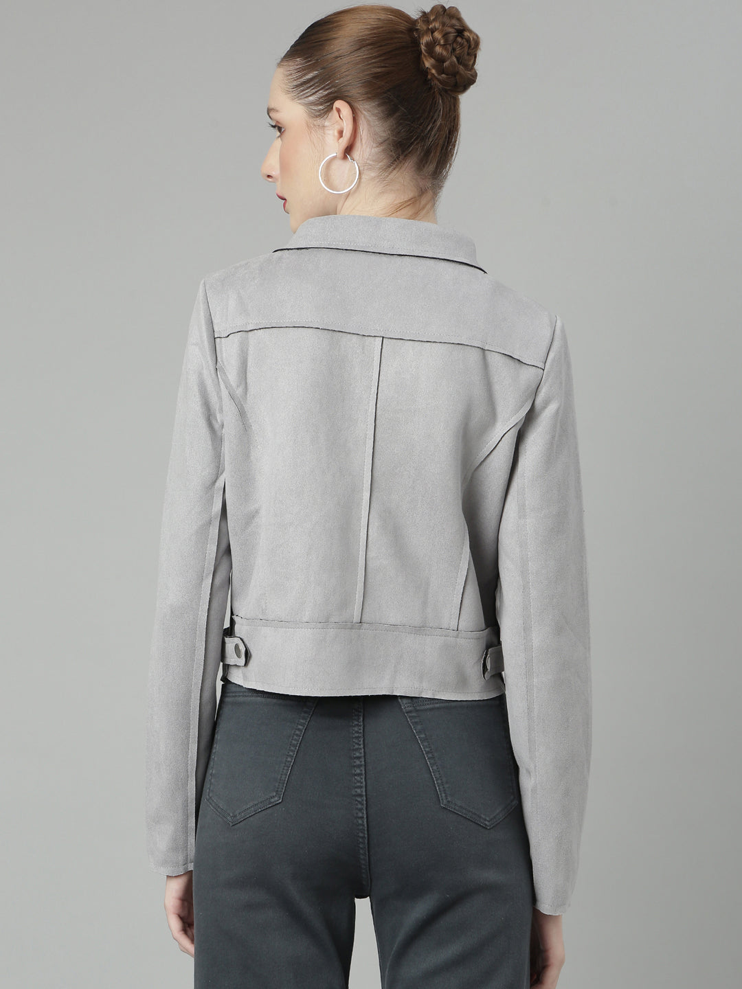 Women Grey Solid Tailored Jacket