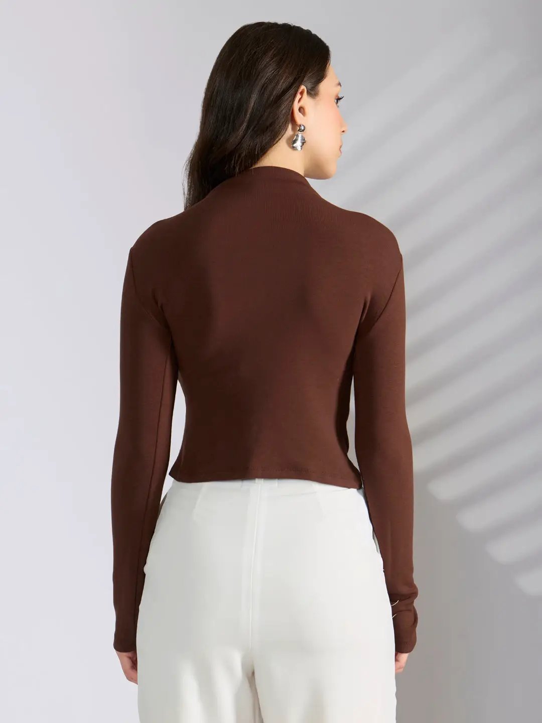 Women's Brown Fitted Ruched Top with Chain - from SHOWOFFFF