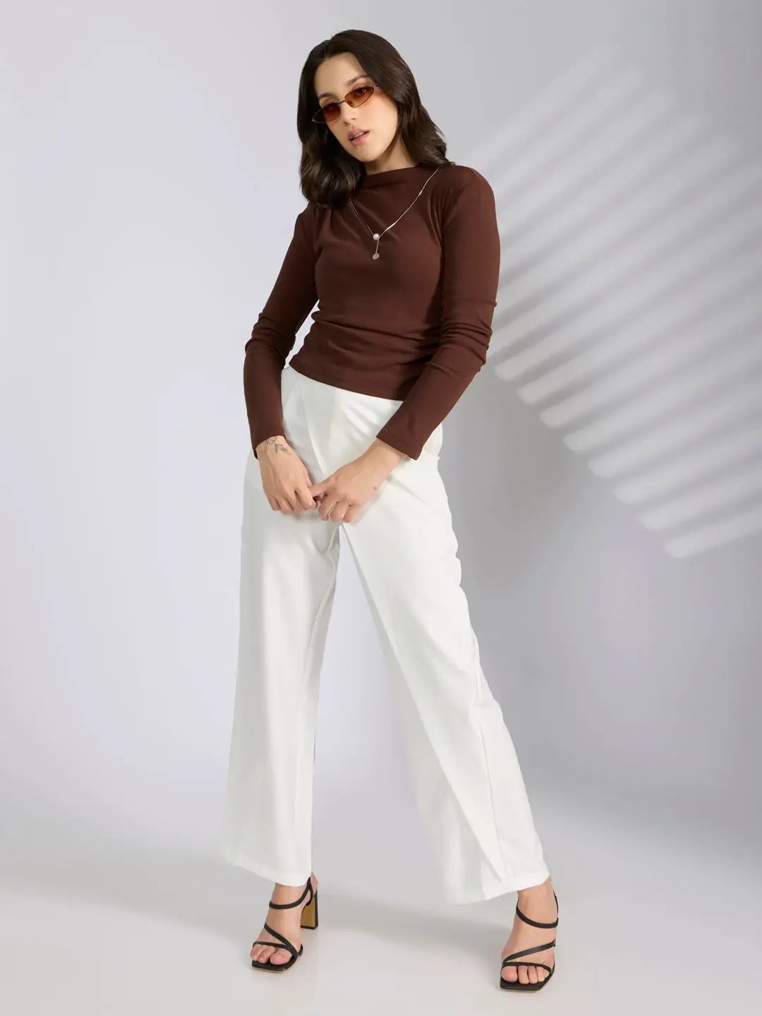 Women's Brown Fitted Ruched Top with Chain - from SHOWOFFFF
