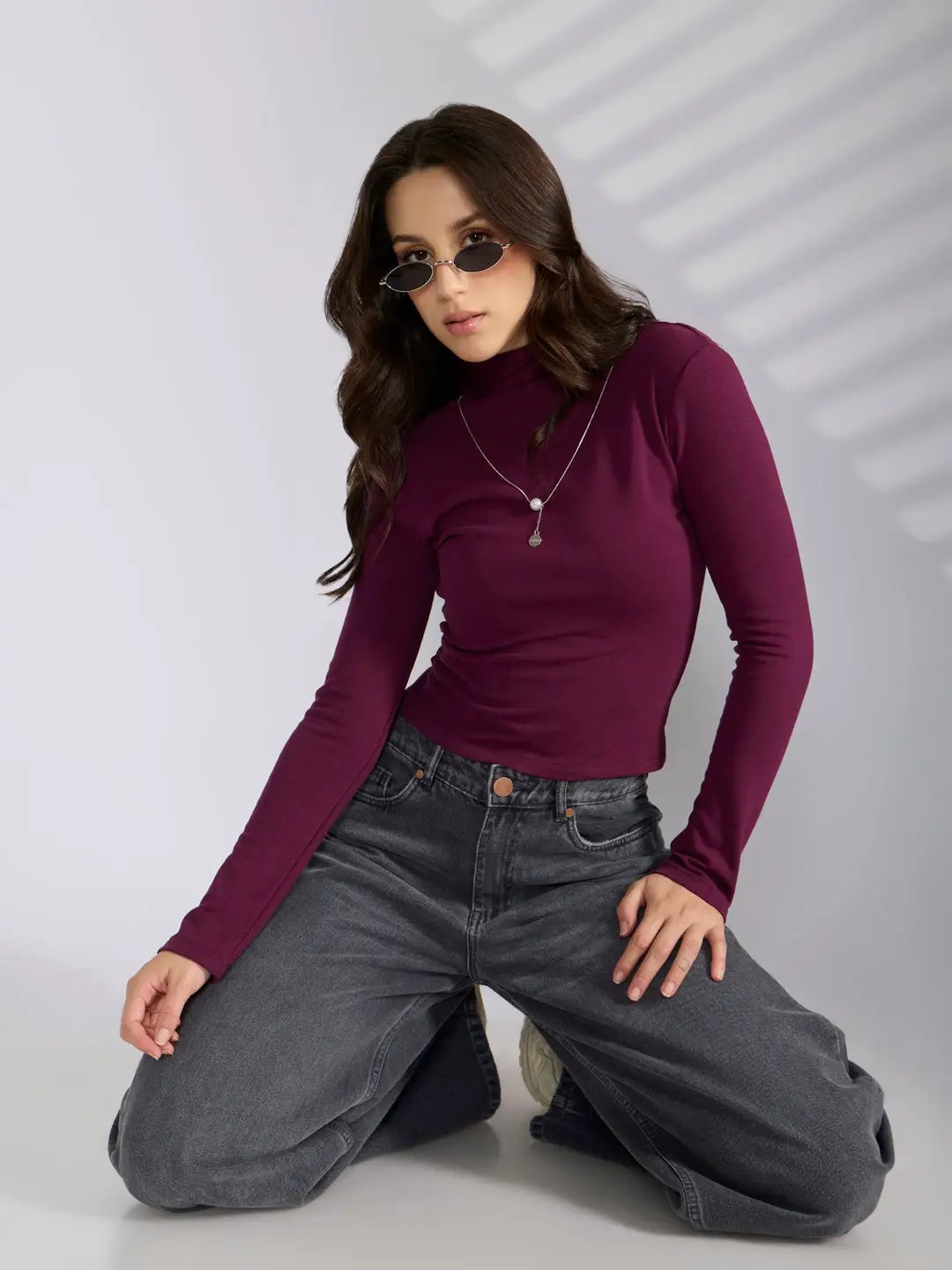 Women's Purple Fitted Ruched Top with Chain - from SHOWOFFFF