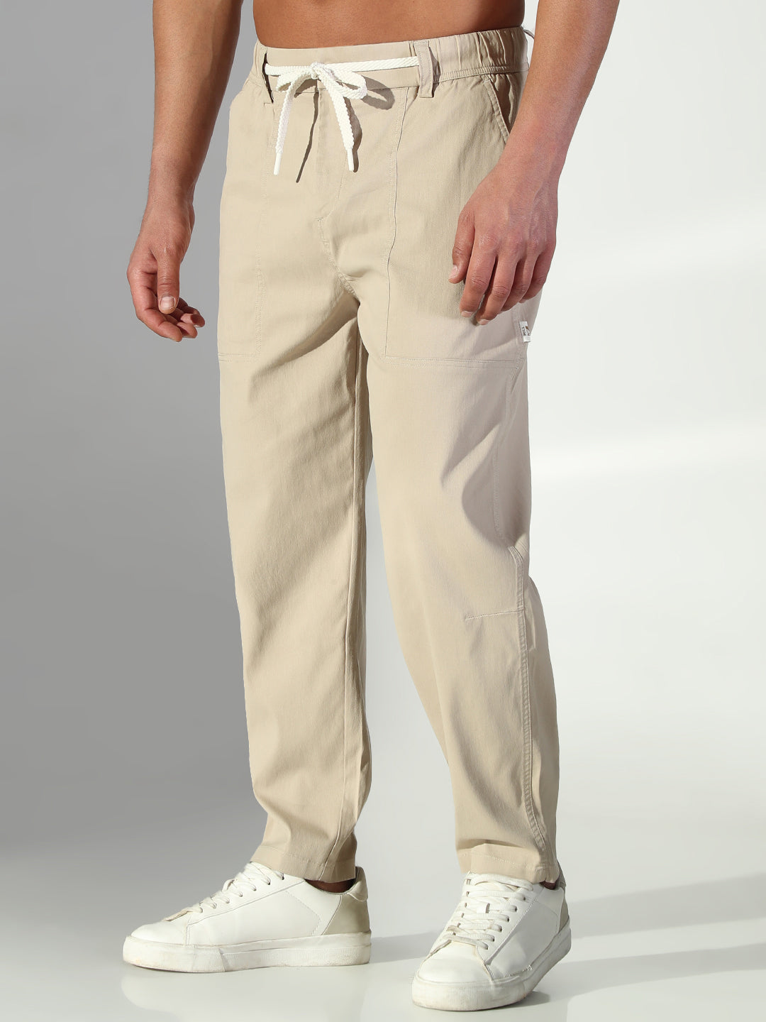 Men Beige Solid Korean Trousers