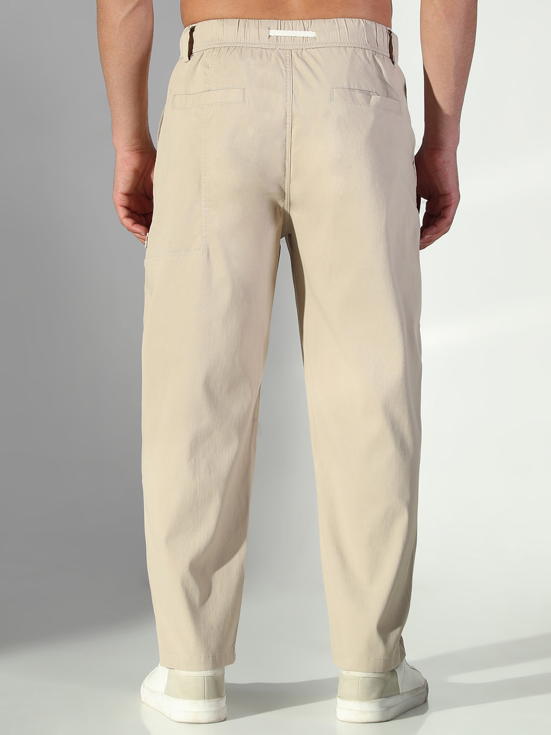 Men Beige Solid Korean Trousers