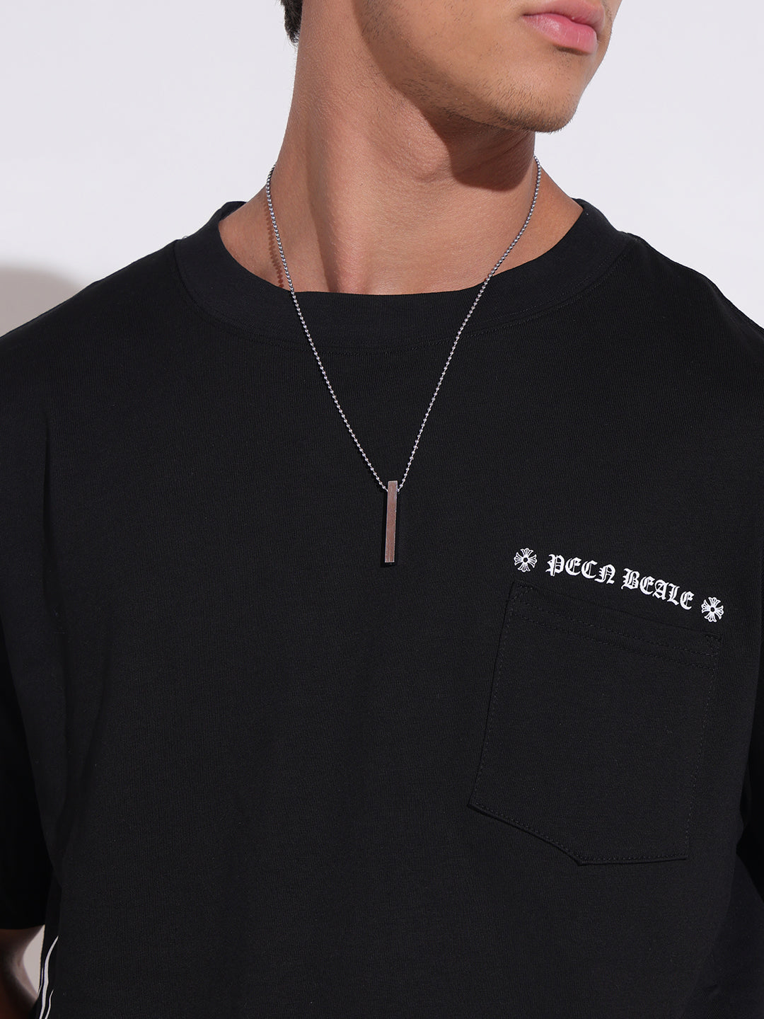 Men's Graphic Print Black T-Shirt with Artwork Detail