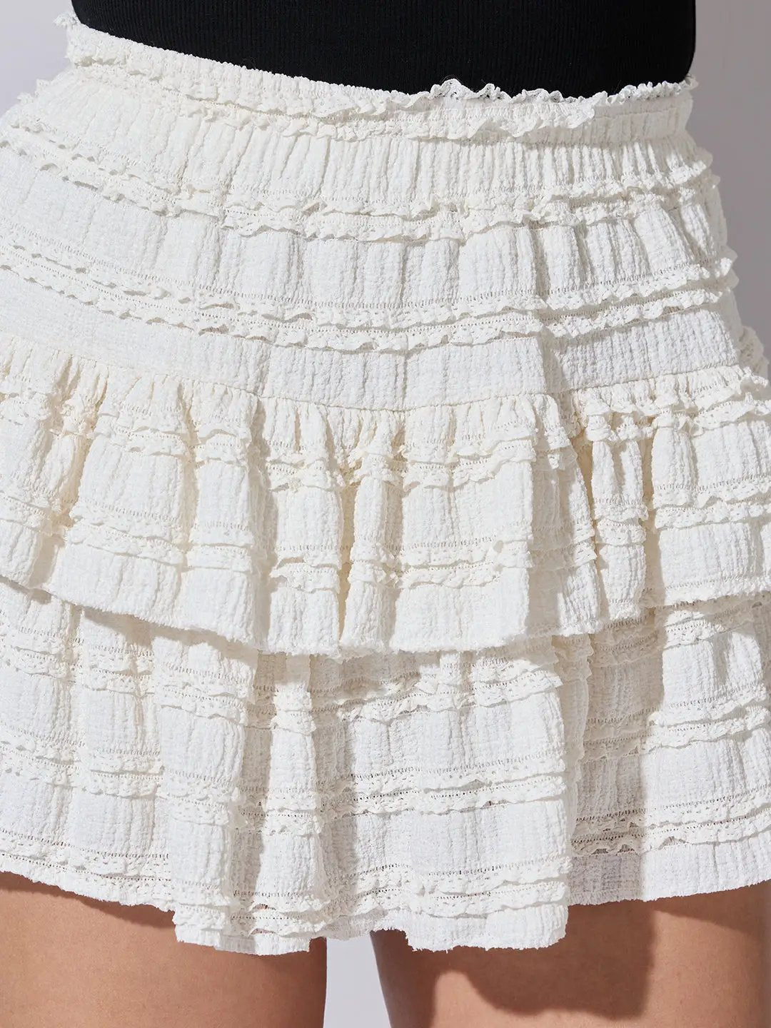 Women's Tiered Ruffle Cream Mini Skort
