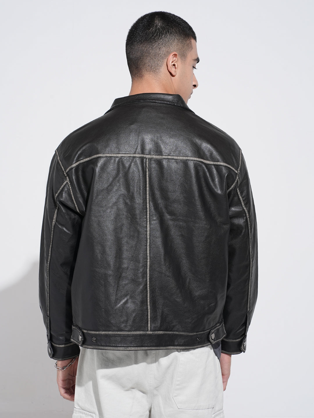 Men's Black Faux Leather Biker Jacket
