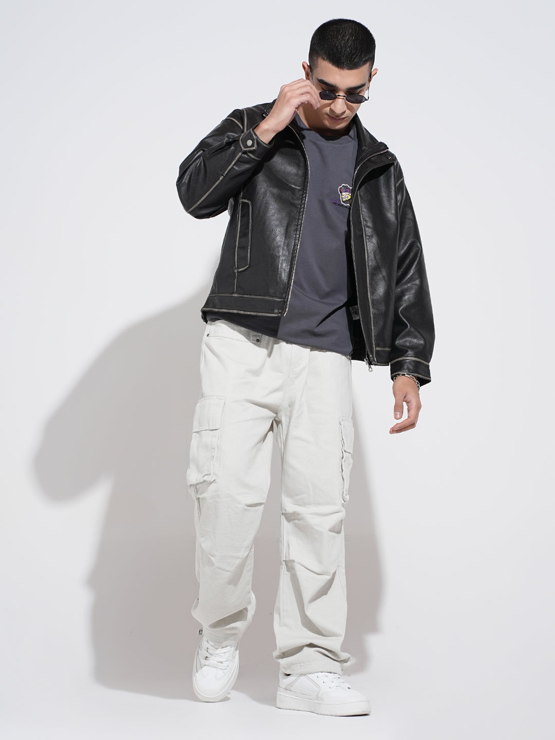 Men's Black Faux Leather Biker Jacket