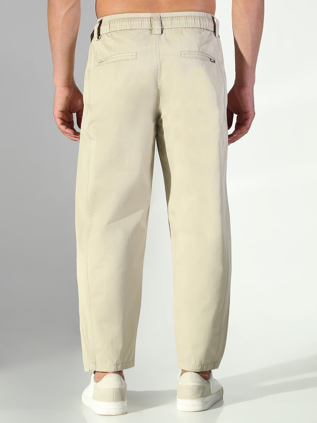 Men Beige Solid Korean Trousers