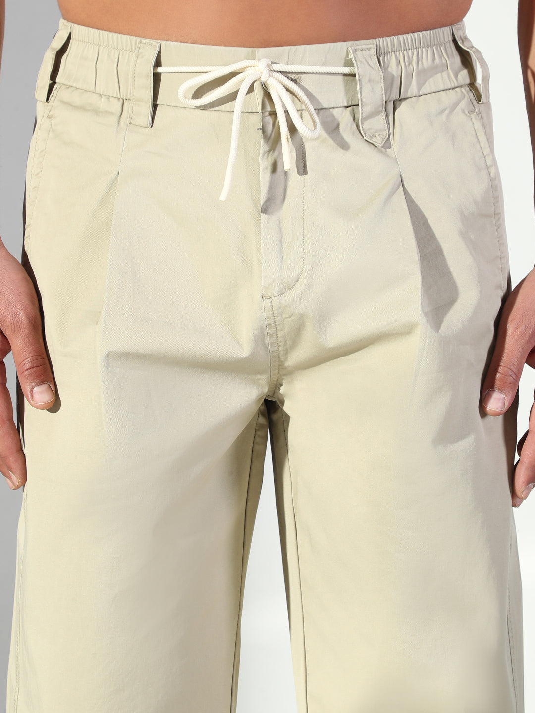 Men Beige Solid Korean Trousers