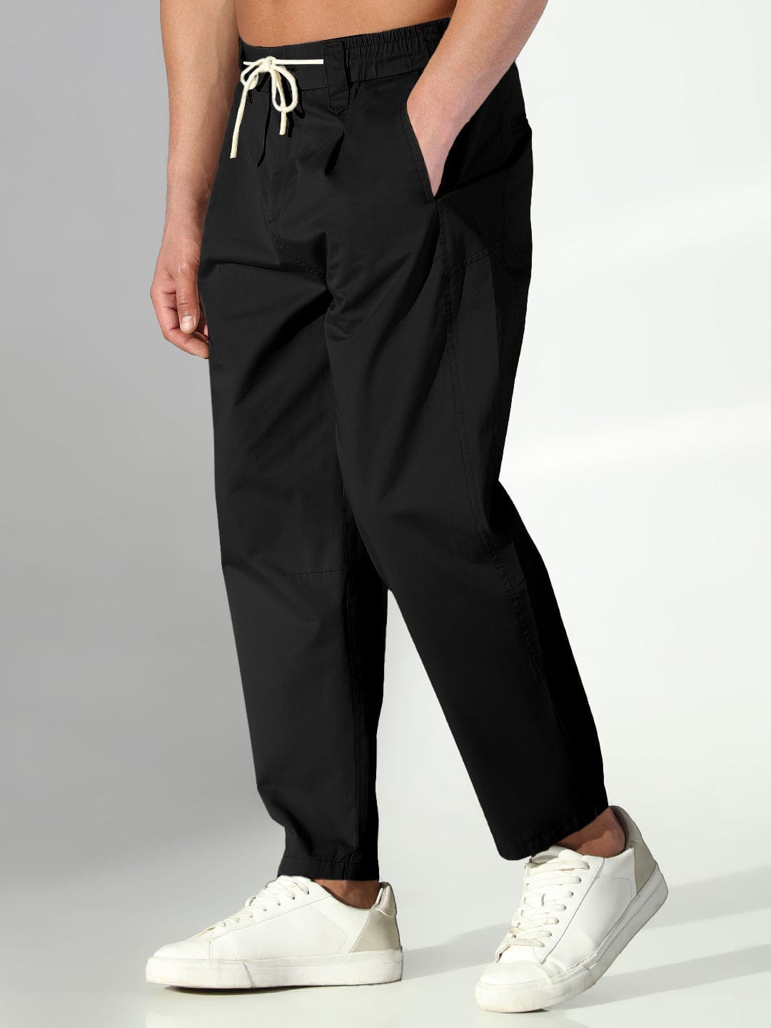 Men's Black Korean Trousers with Drawstrings