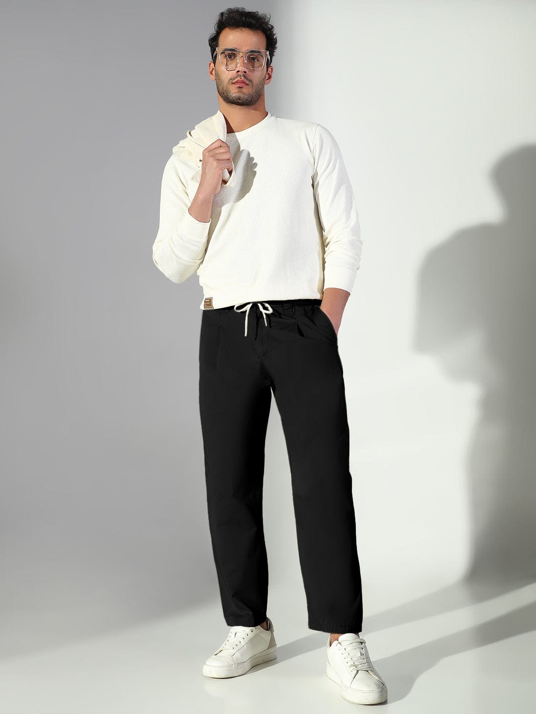 Men's Black Korean Trousers with Drawstrings