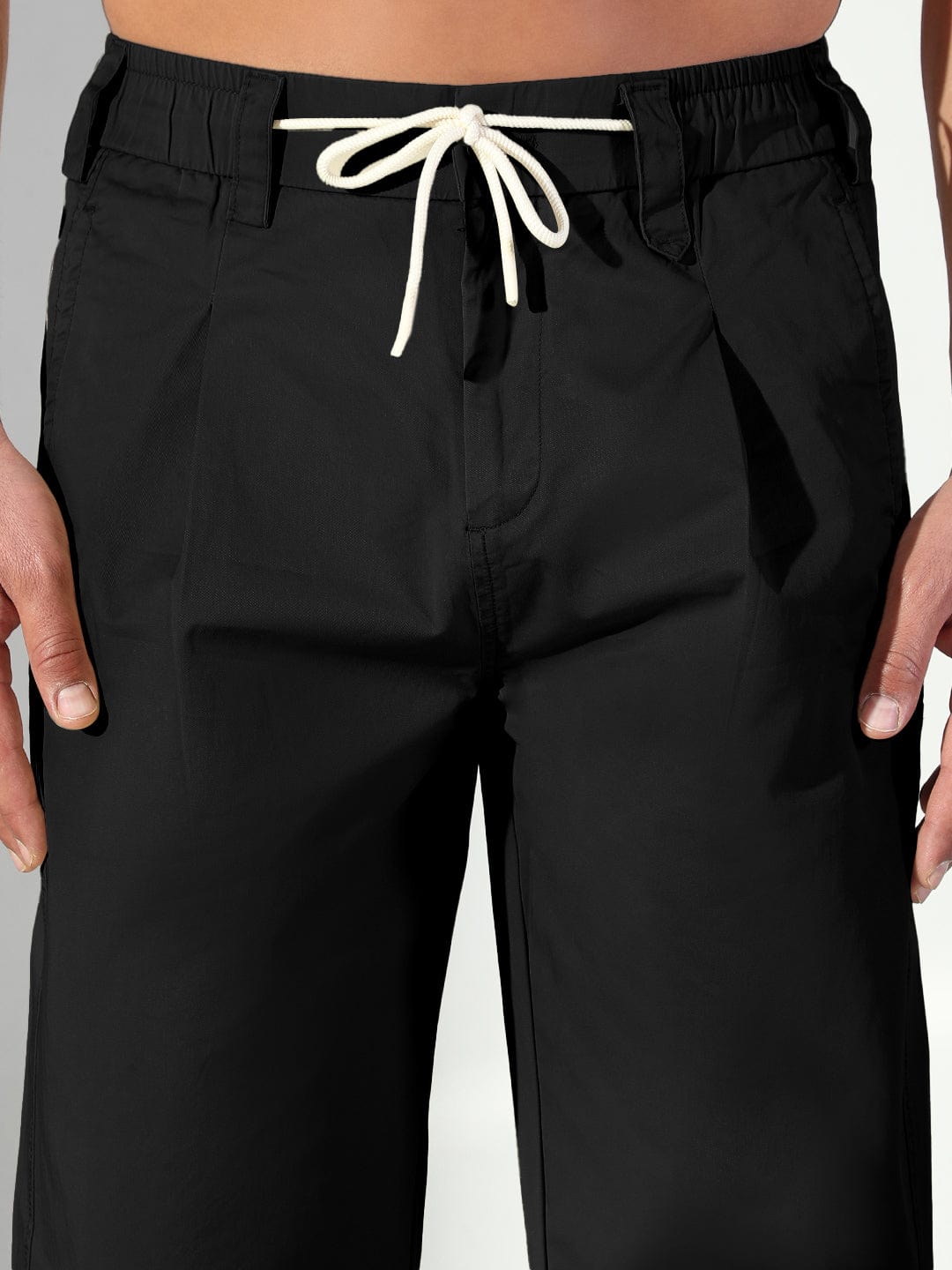 Men's Black Korean Trousers with Drawstrings
