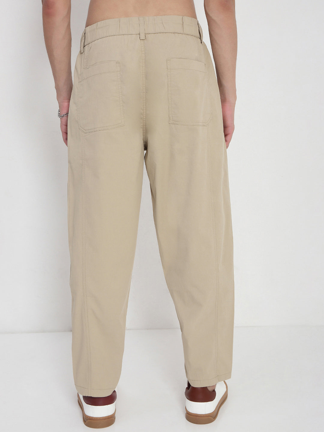 Men's Cotton Beige Relaxed Fit Trousers