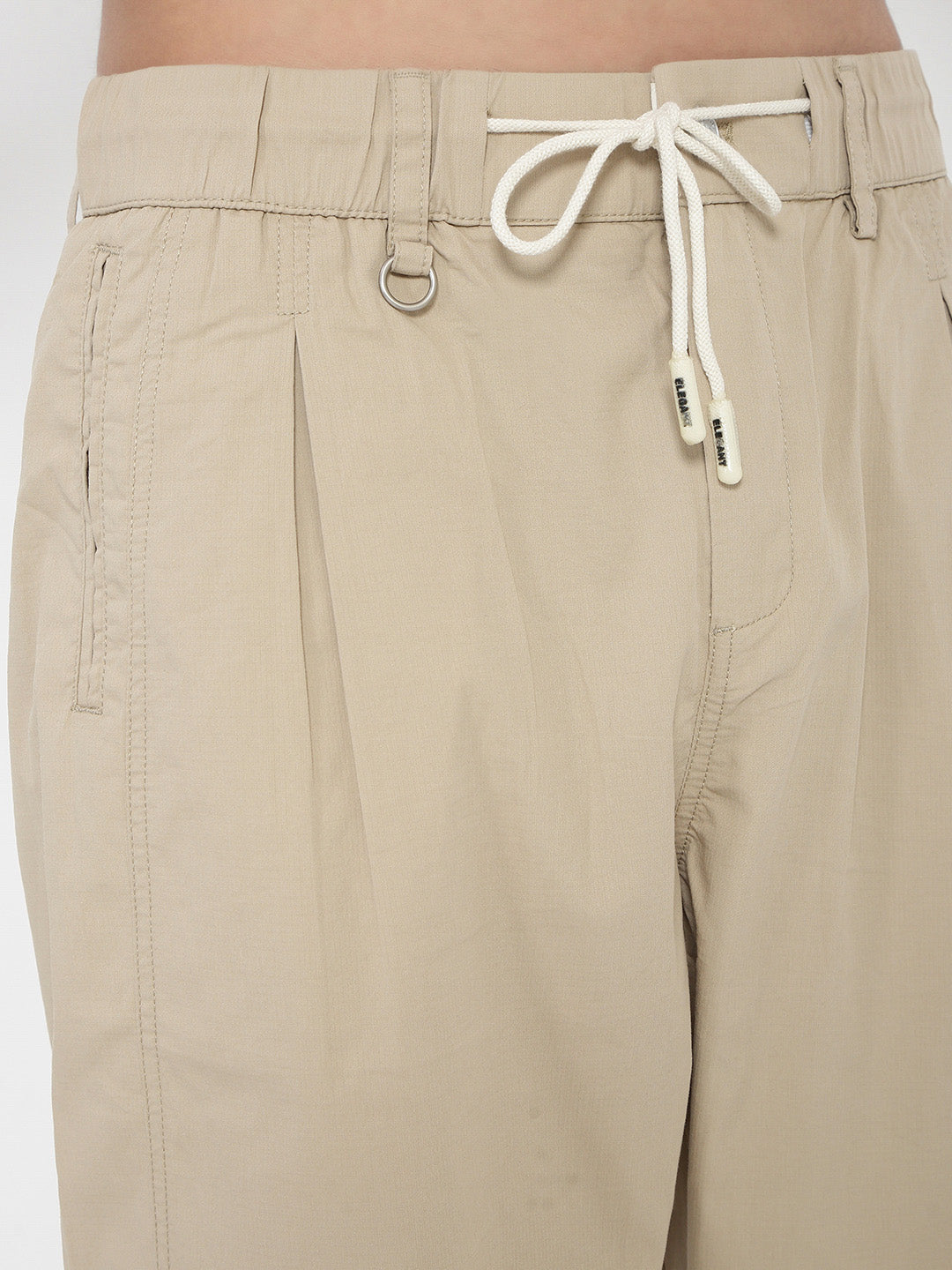 Men's Cotton Beige Relaxed Fit Trousers