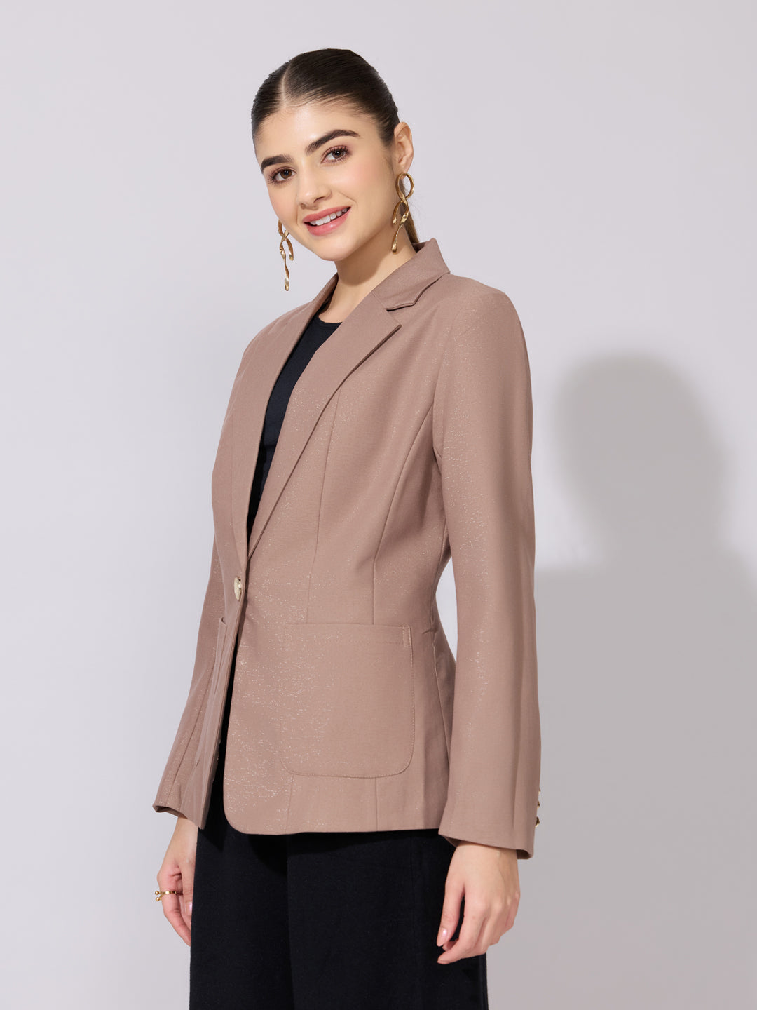 Women's Brown Single Breasted Blazer