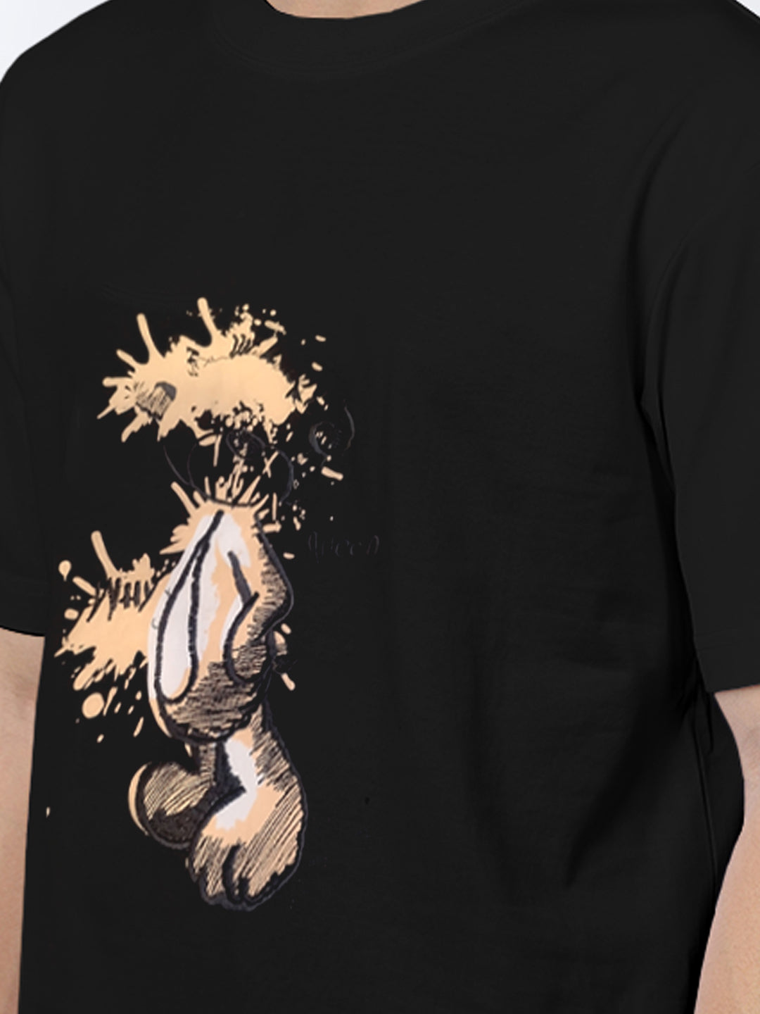 Men's Graphic Print Black Short Sleeves Round Neck Regular Fit T-Shirt