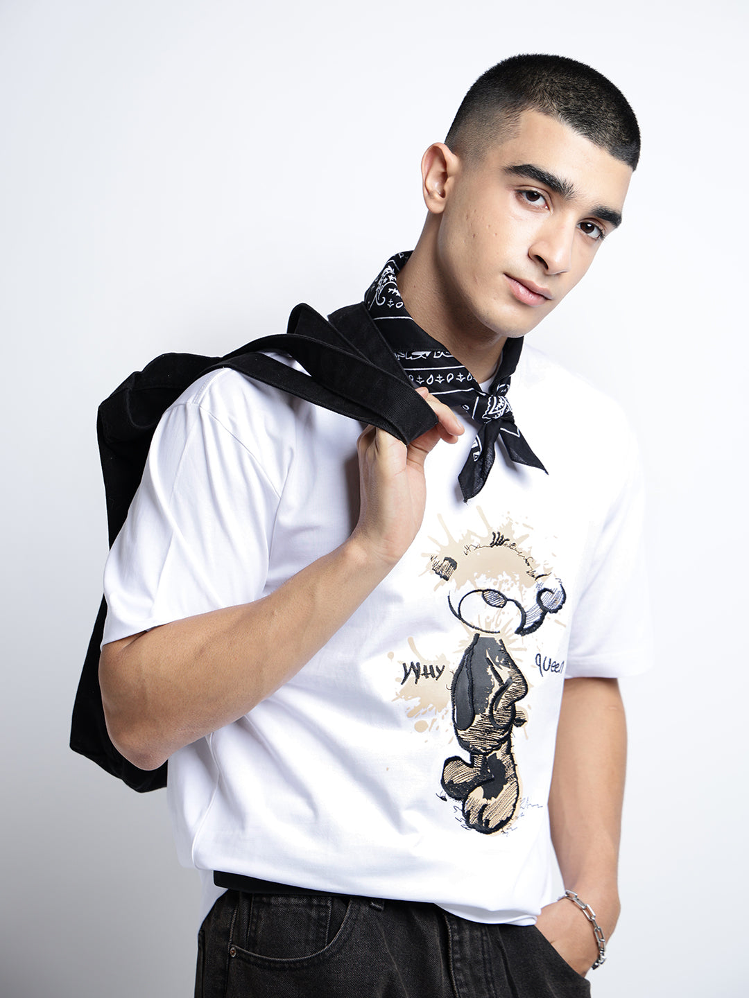 Men's Graphic Print White Short Sleeves Round Neck Regular Fit T-Shirt