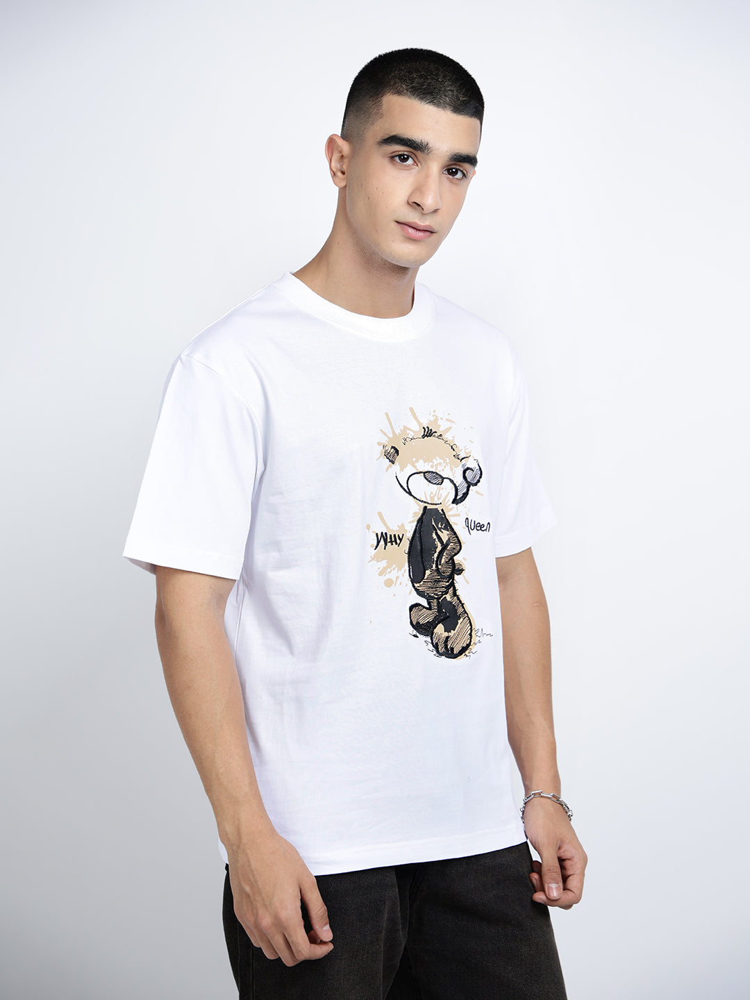 Men's Graphic Print White Short Sleeves Round Neck Regular Fit T-Shirt