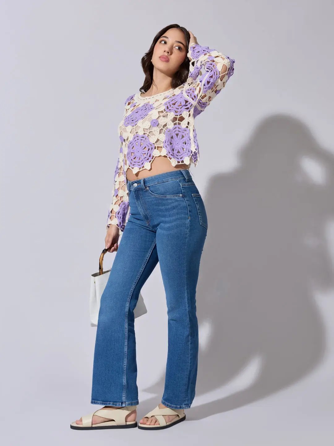 Women's Floral Crochet Purple Long Sleeve Top - from SHOWOFFFF