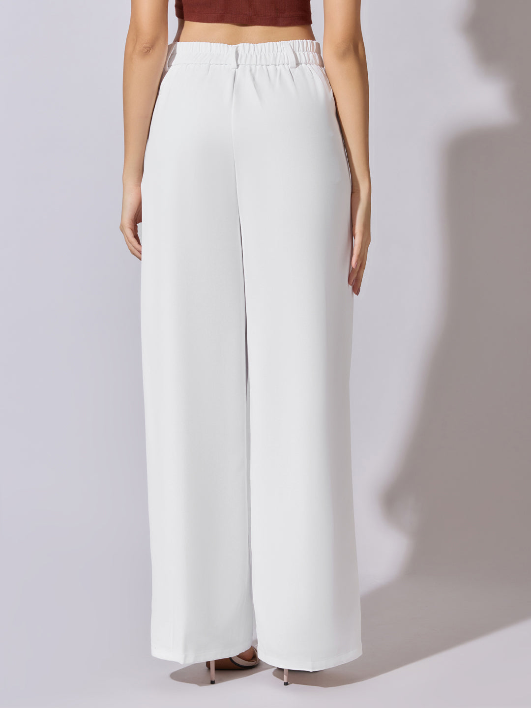 Women's White High Waist Wide Leg Trousers