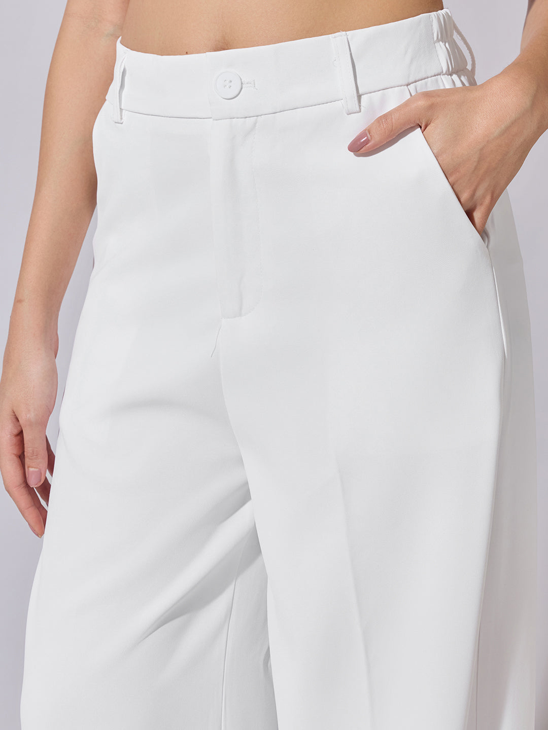 Women's White High Waist Wide Leg Trousers