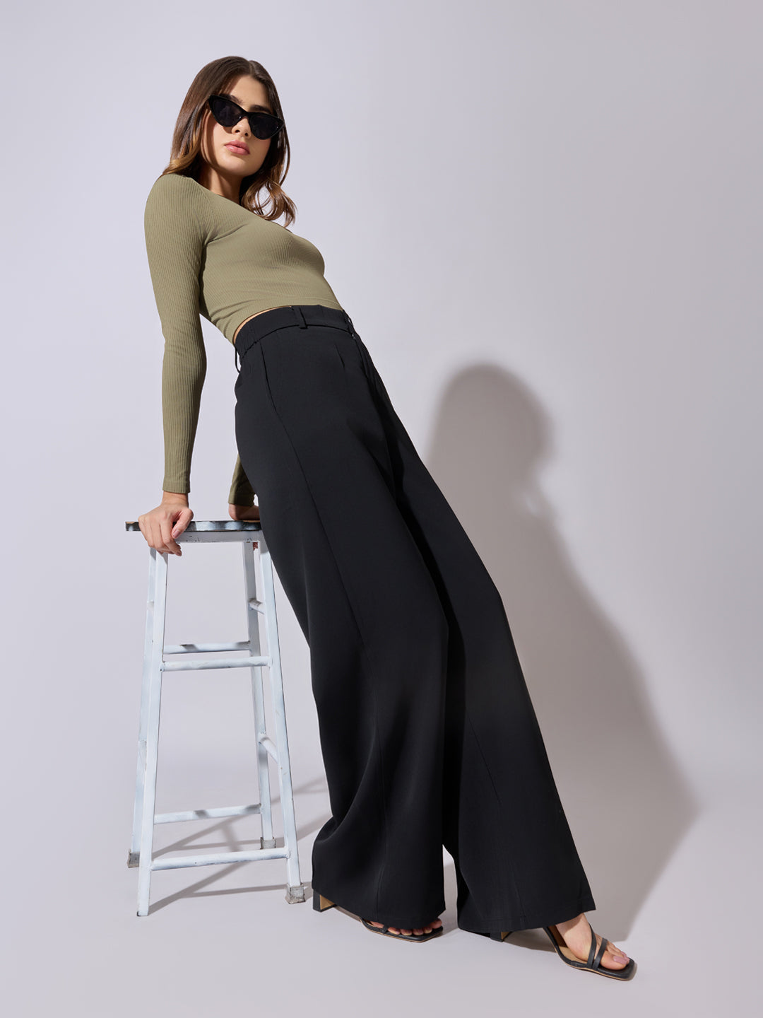 Women's Black High Waist Wide Leg Trousers