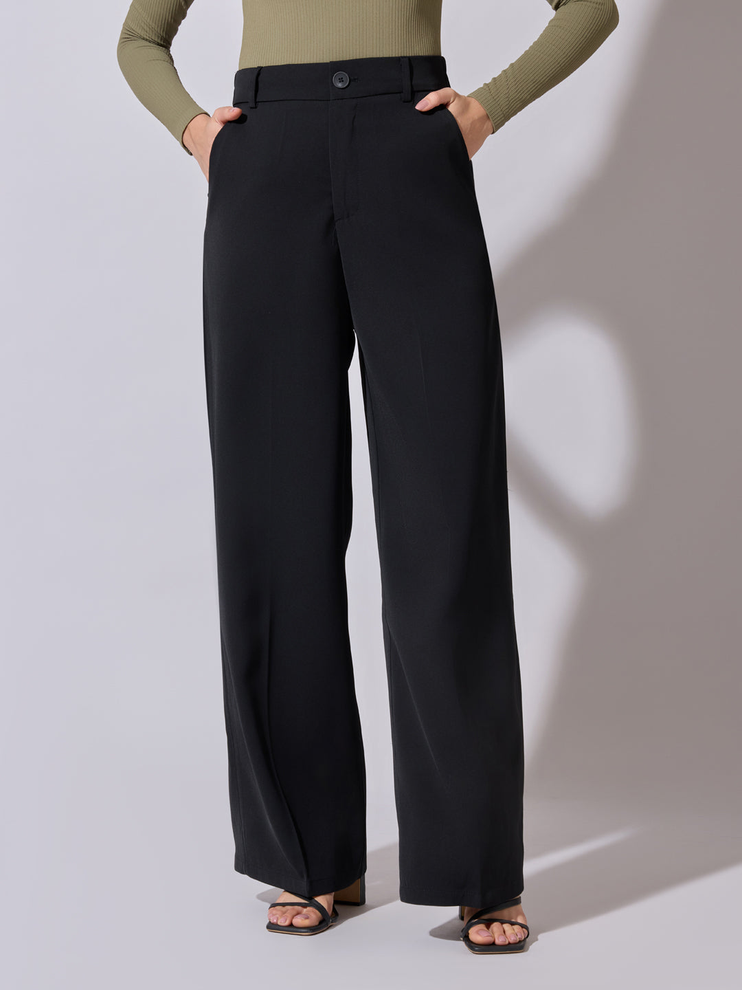 Women's Black High Waist Wide Leg Trousers