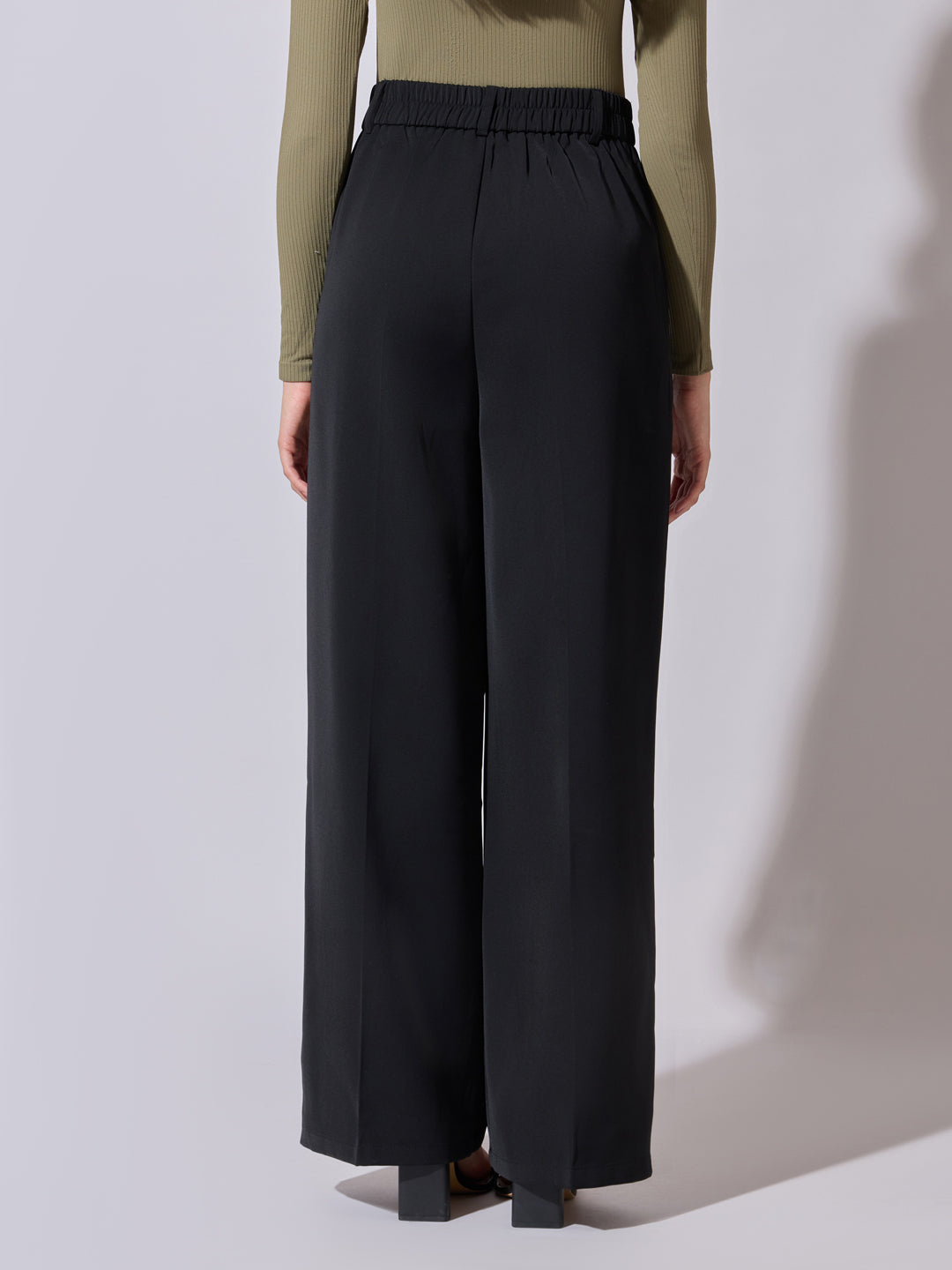 Women's Black High Waist Wide Leg Trousers