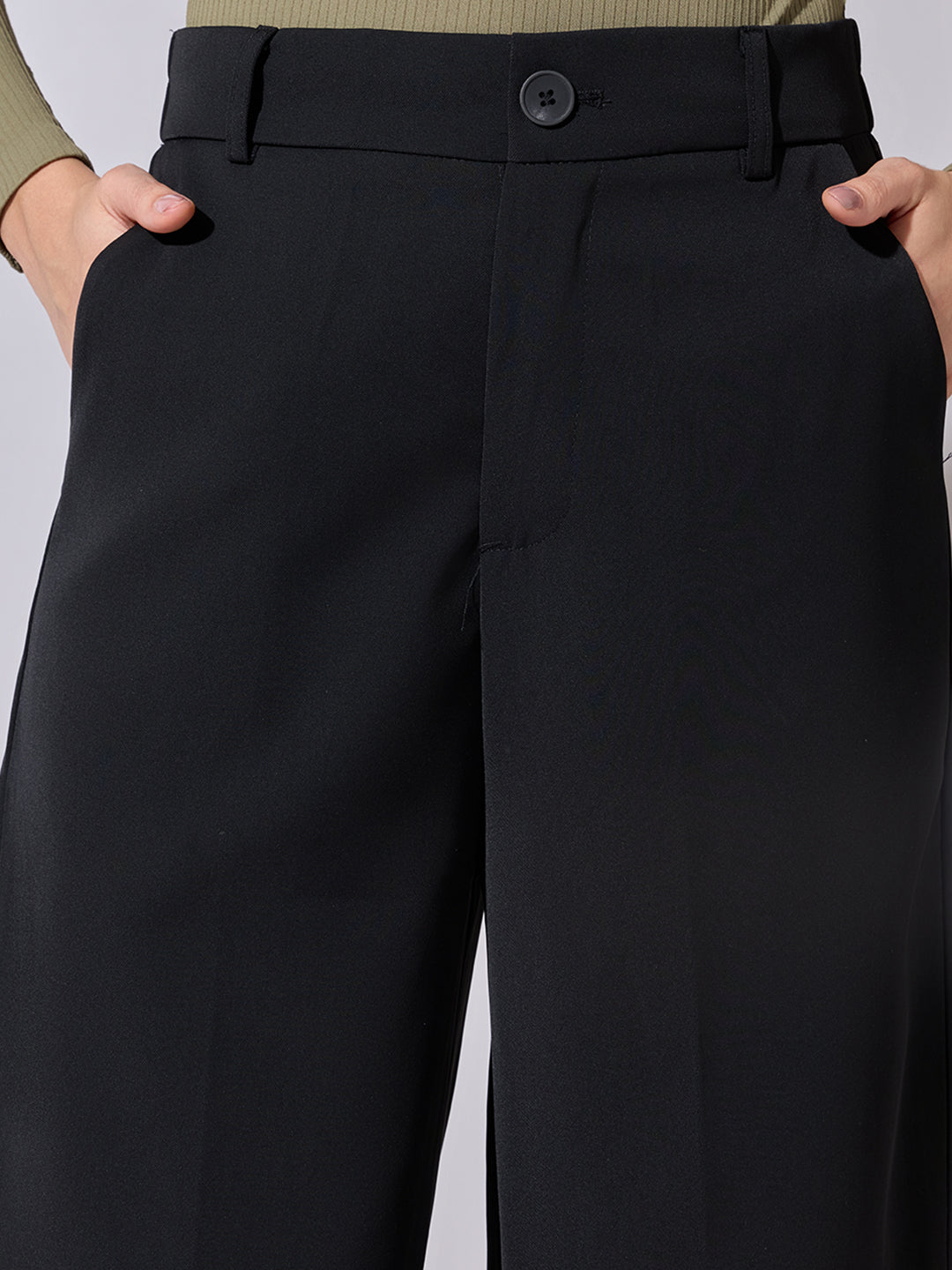 Women's Black High Waist Wide Leg Trousers