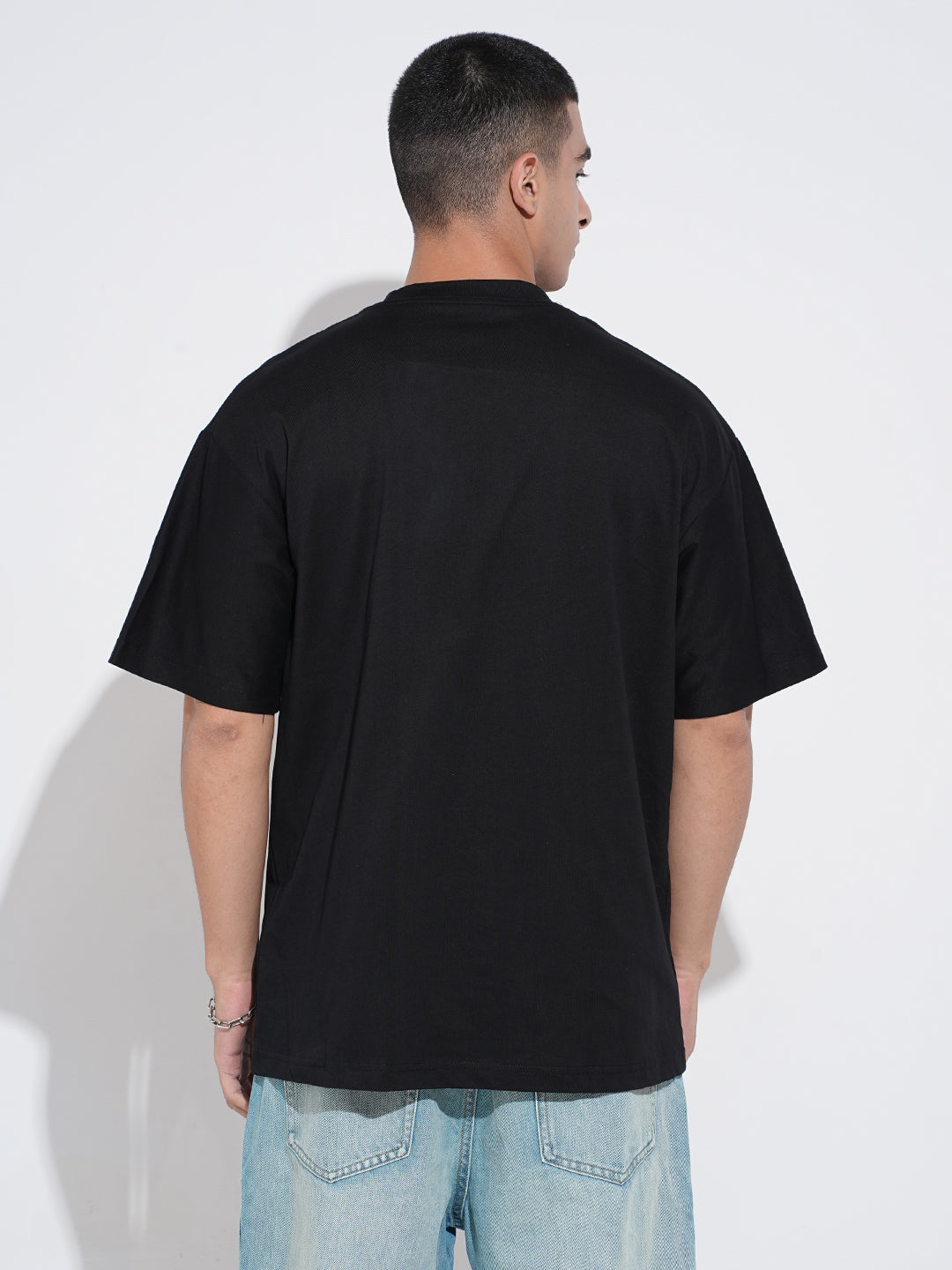 Men's Graphic Print Black Short Sleeves Round Neck Oversized T-Shirt