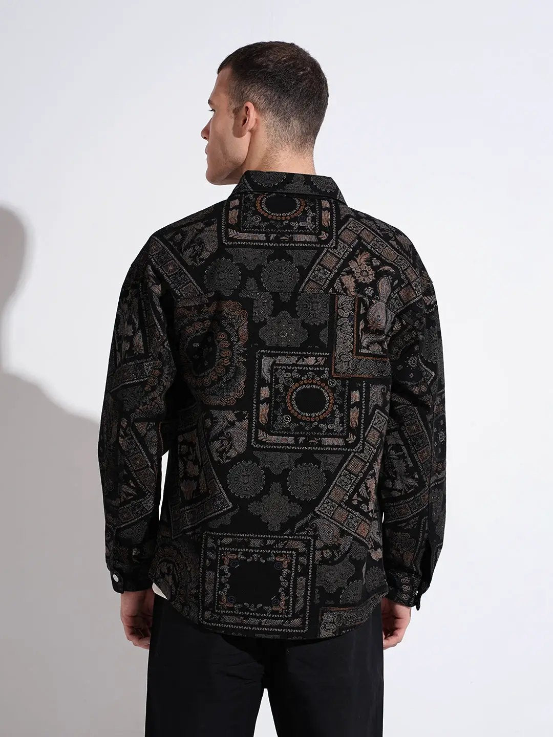 Men's Geometric Black Button Down Shacket - from SHOWOFFFF