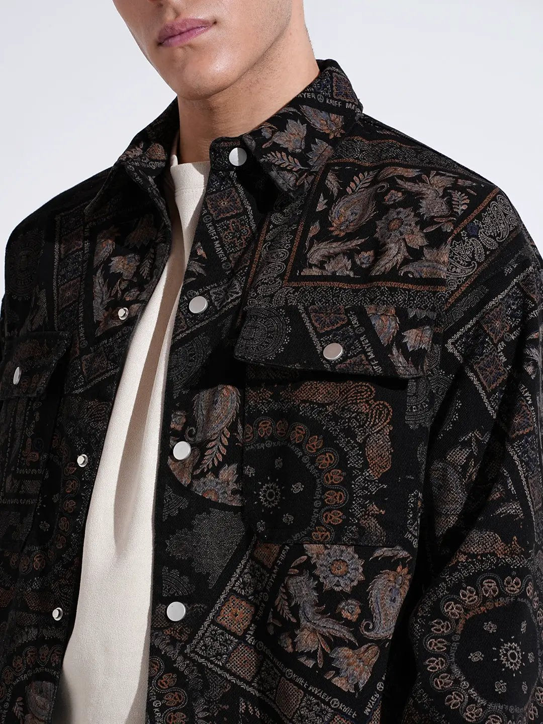 Men's Geometric Black Button Down Shacket - from SHOWOFFFF
