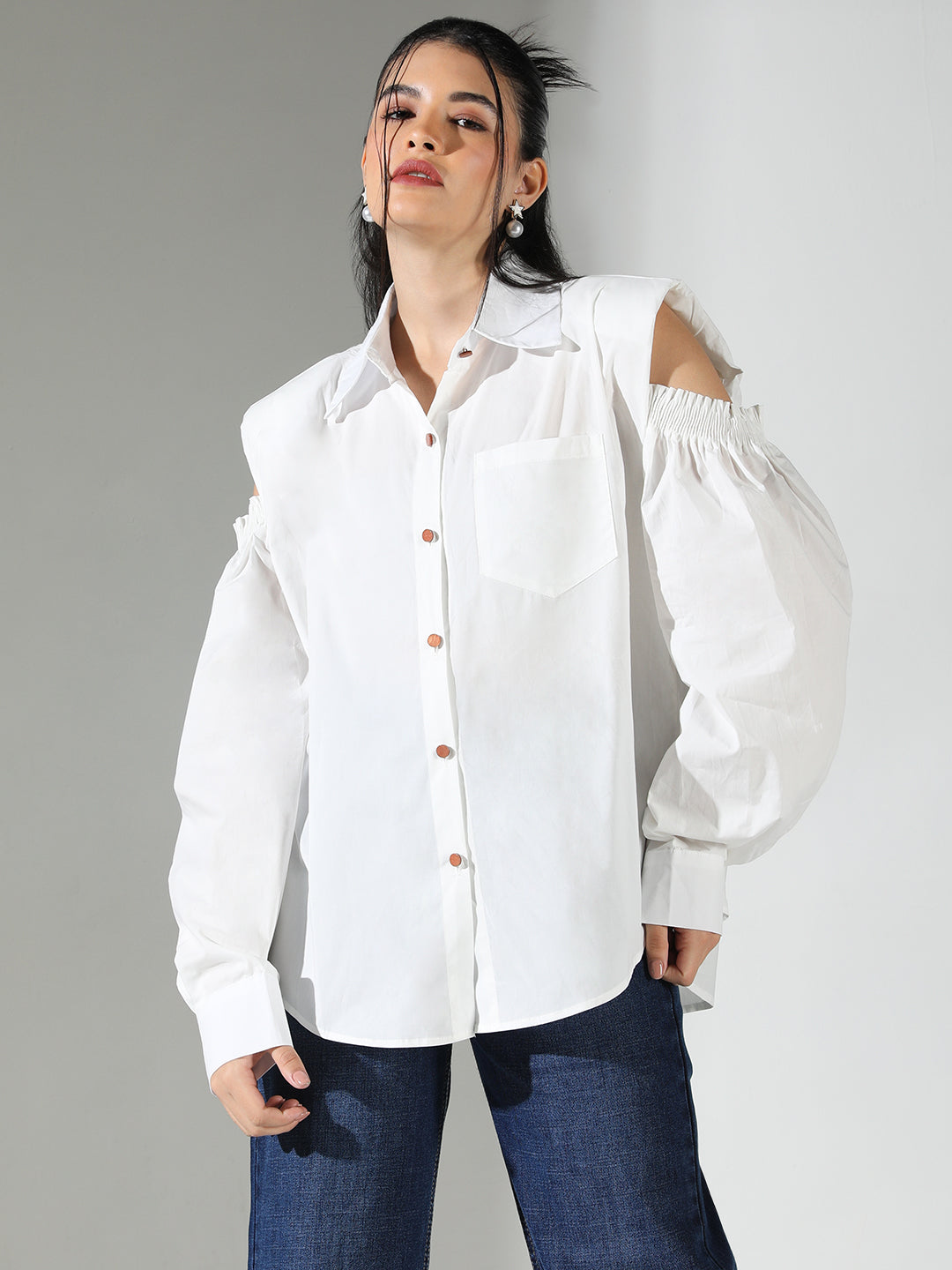 Women White Solid Shirt