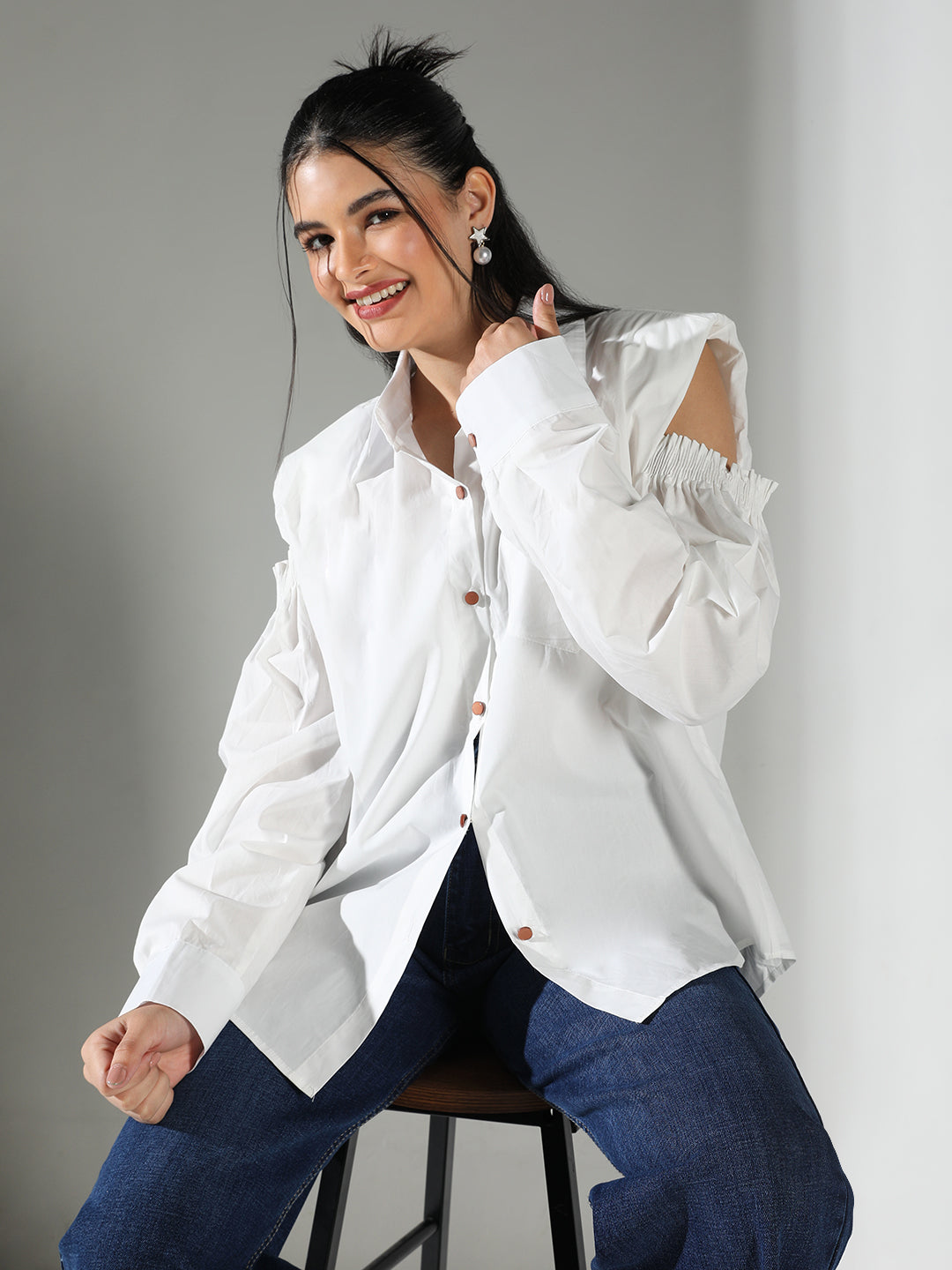 Women White Solid Shirt