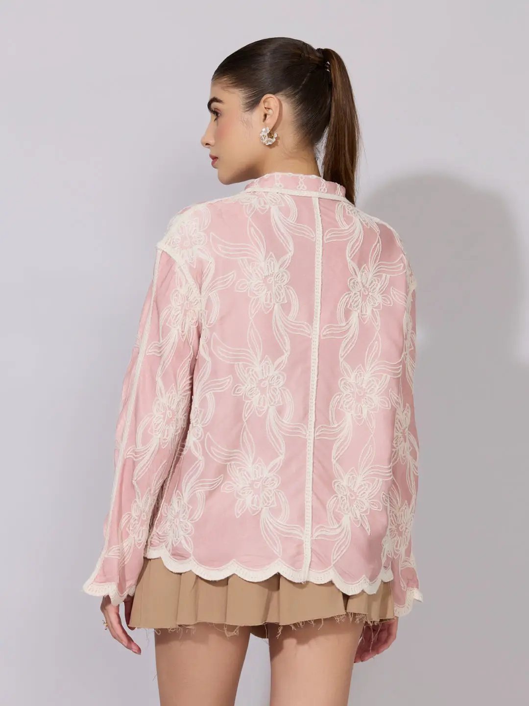 Women's Floral Embroidered Pink Sheer Shirt - from SHOWOFFFF