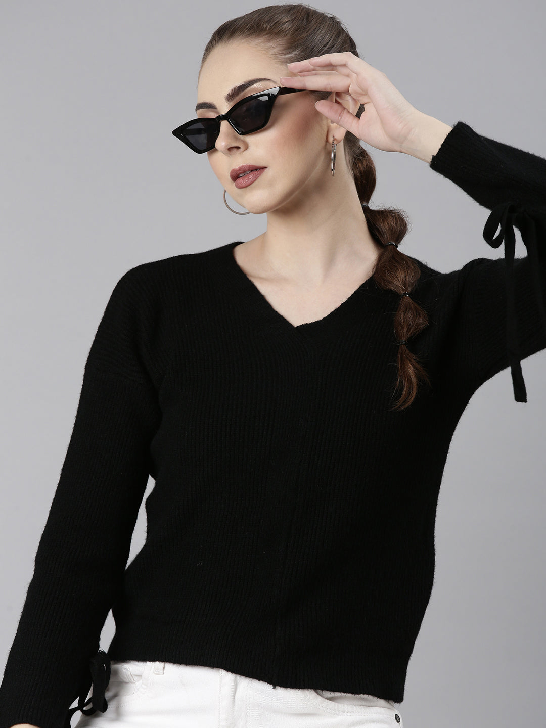 Women's Black Solid Regular Top