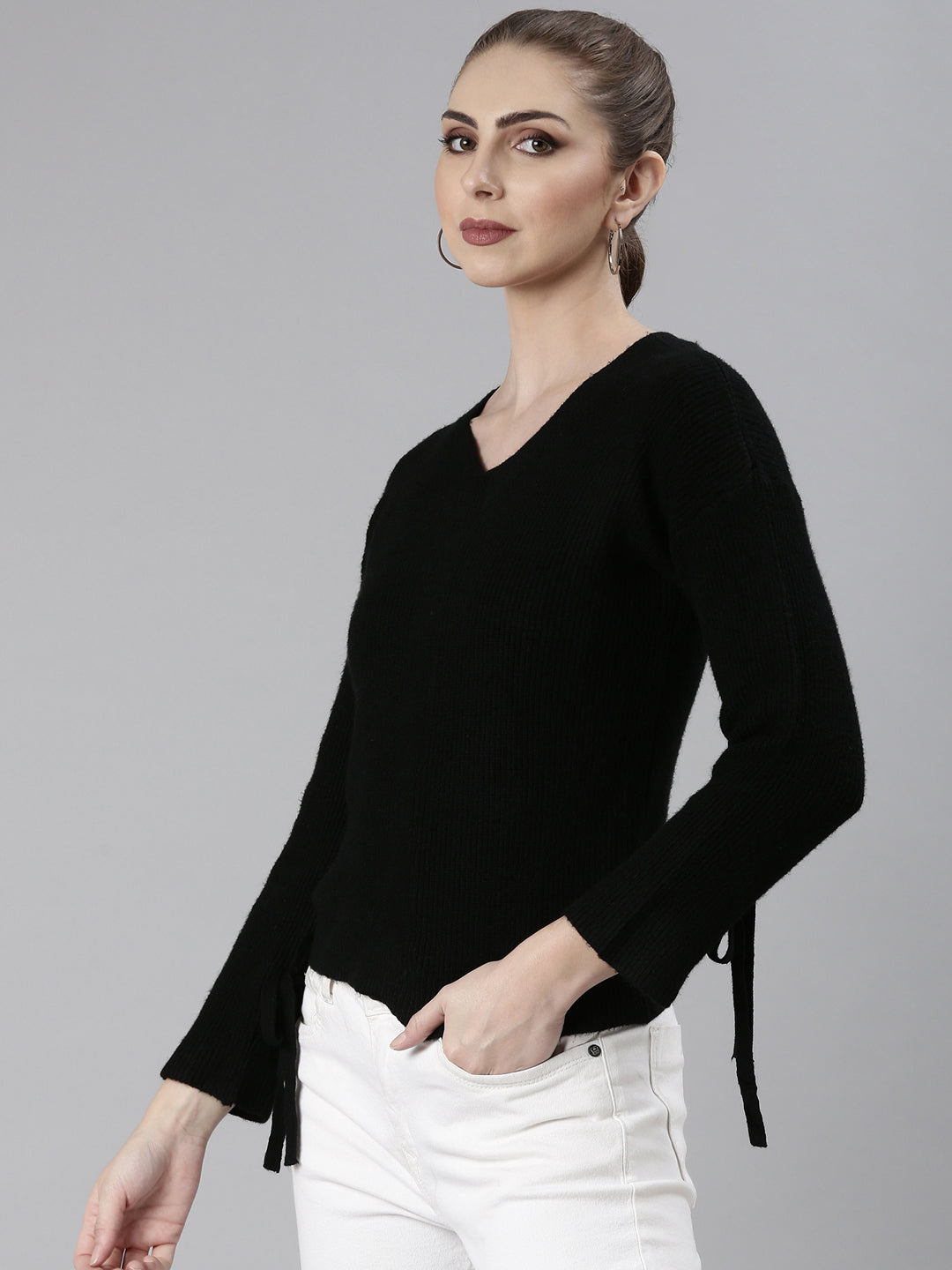 Women's Black Solid Regular Top