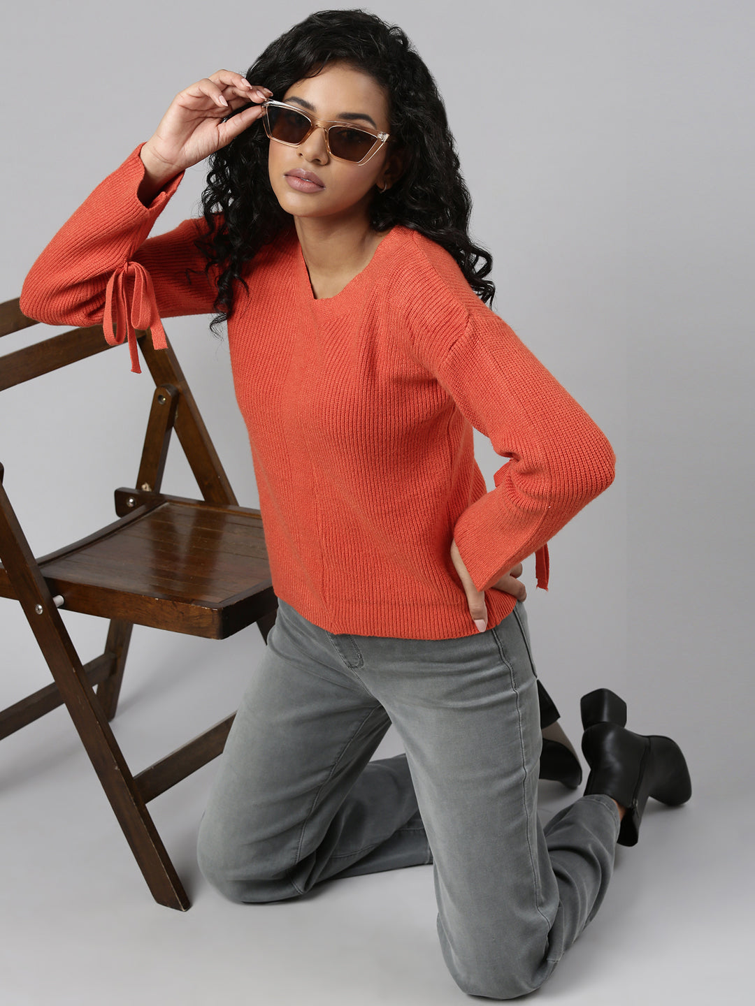 Women Orange Solid Regular Top