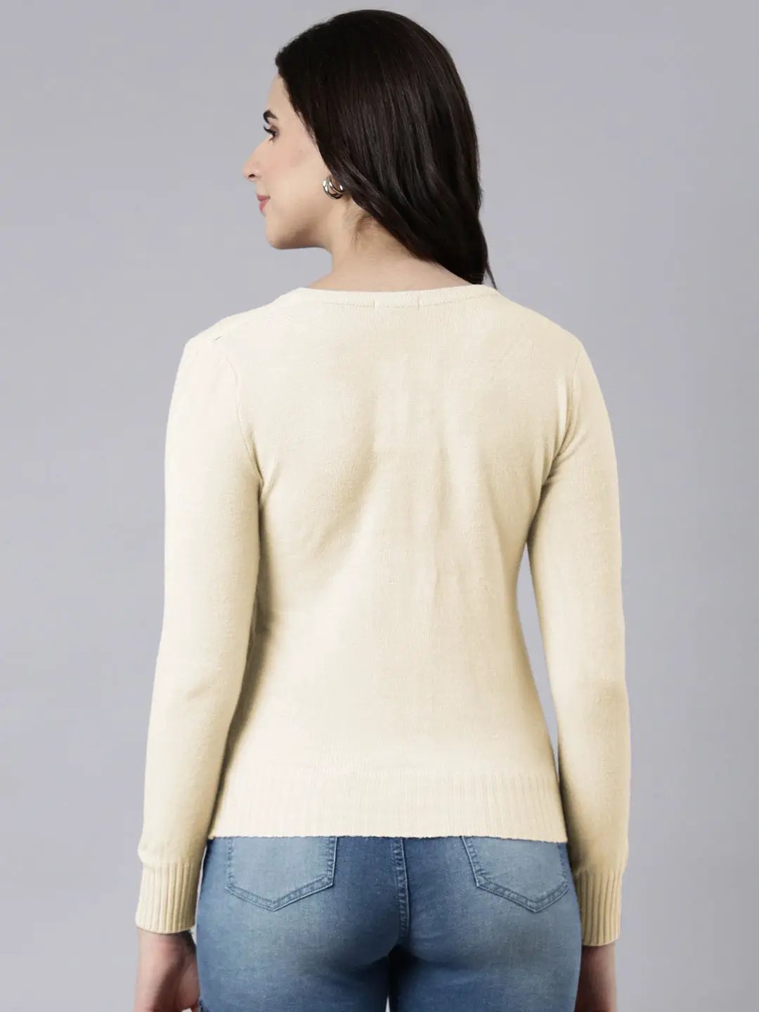 Women's Off White Button-Down V-Neck Cardigan Sweater - from SHOWOFFFF