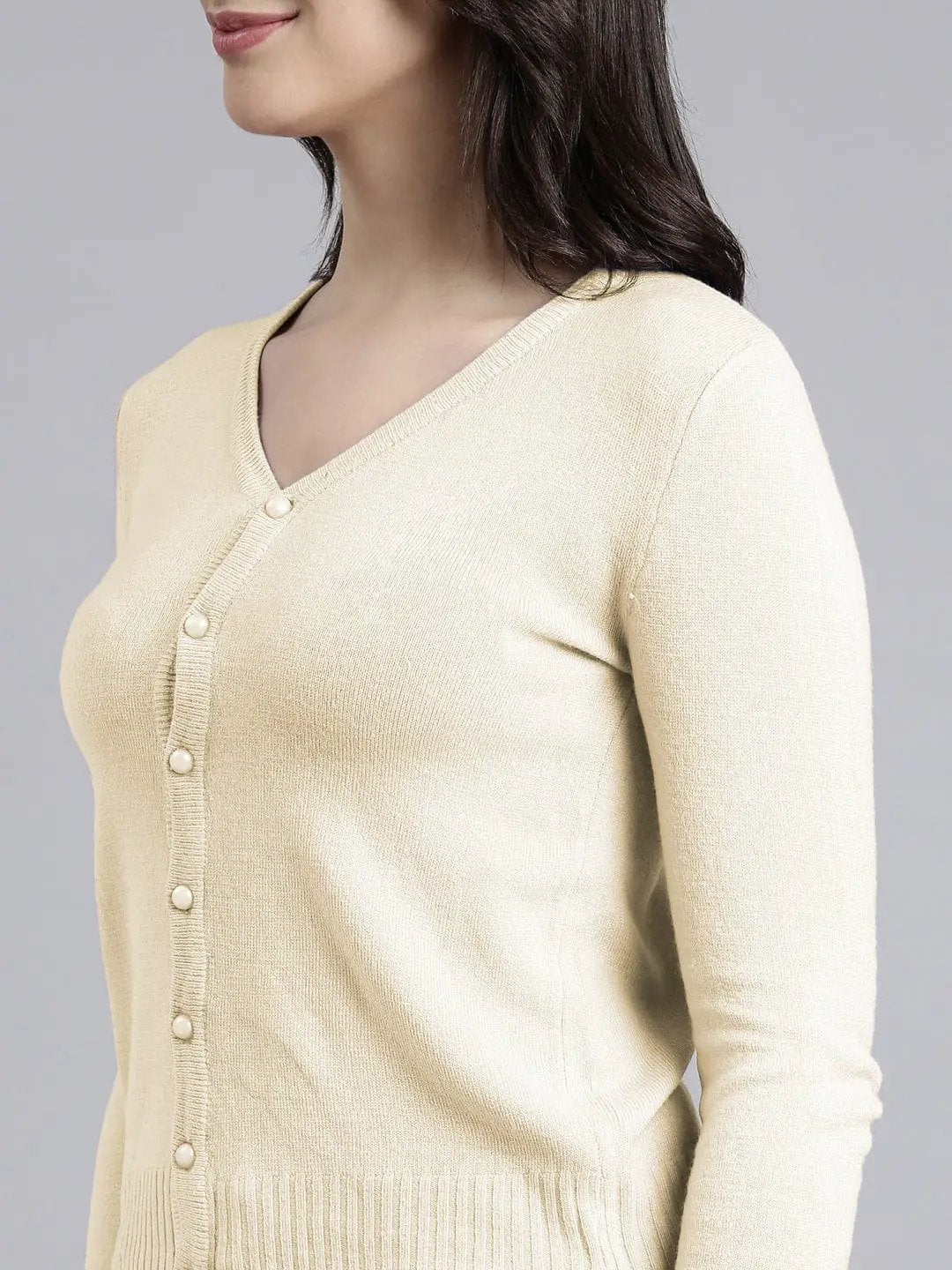 Women's Off White Button-Down V-Neck Cardigan Sweater - from SHOWOFFFF