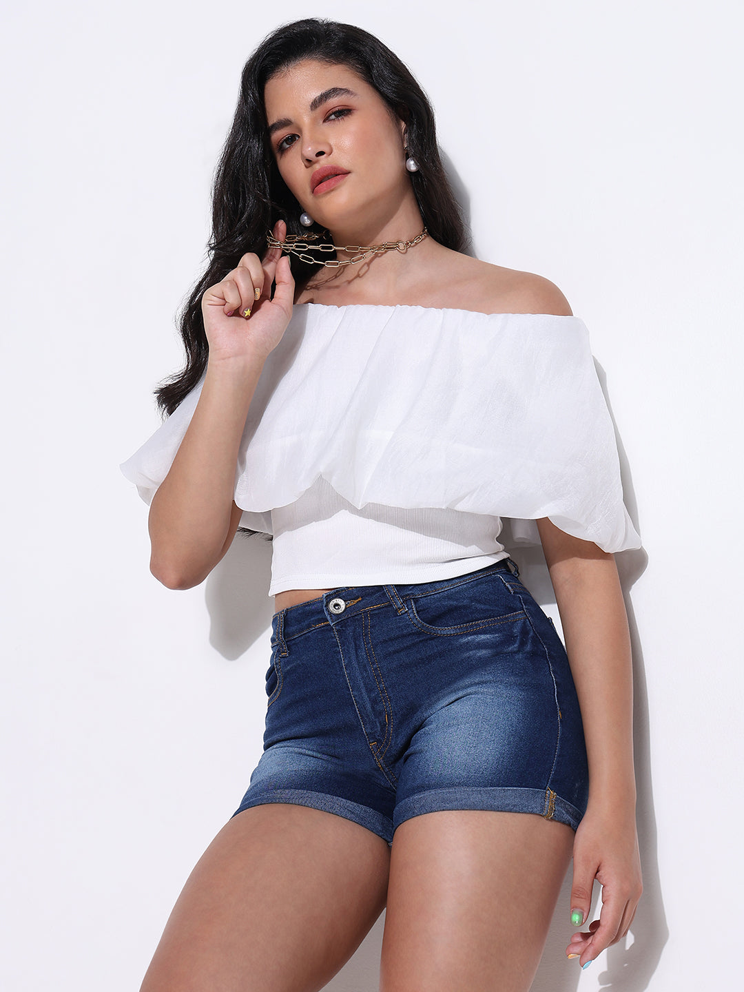 Women White Solid Top