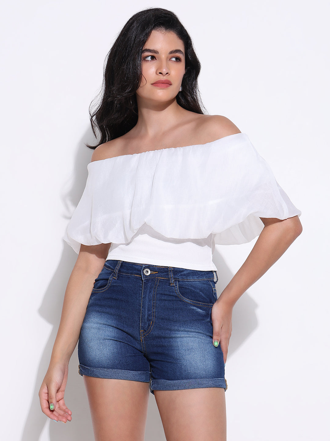 Women White Solid Top